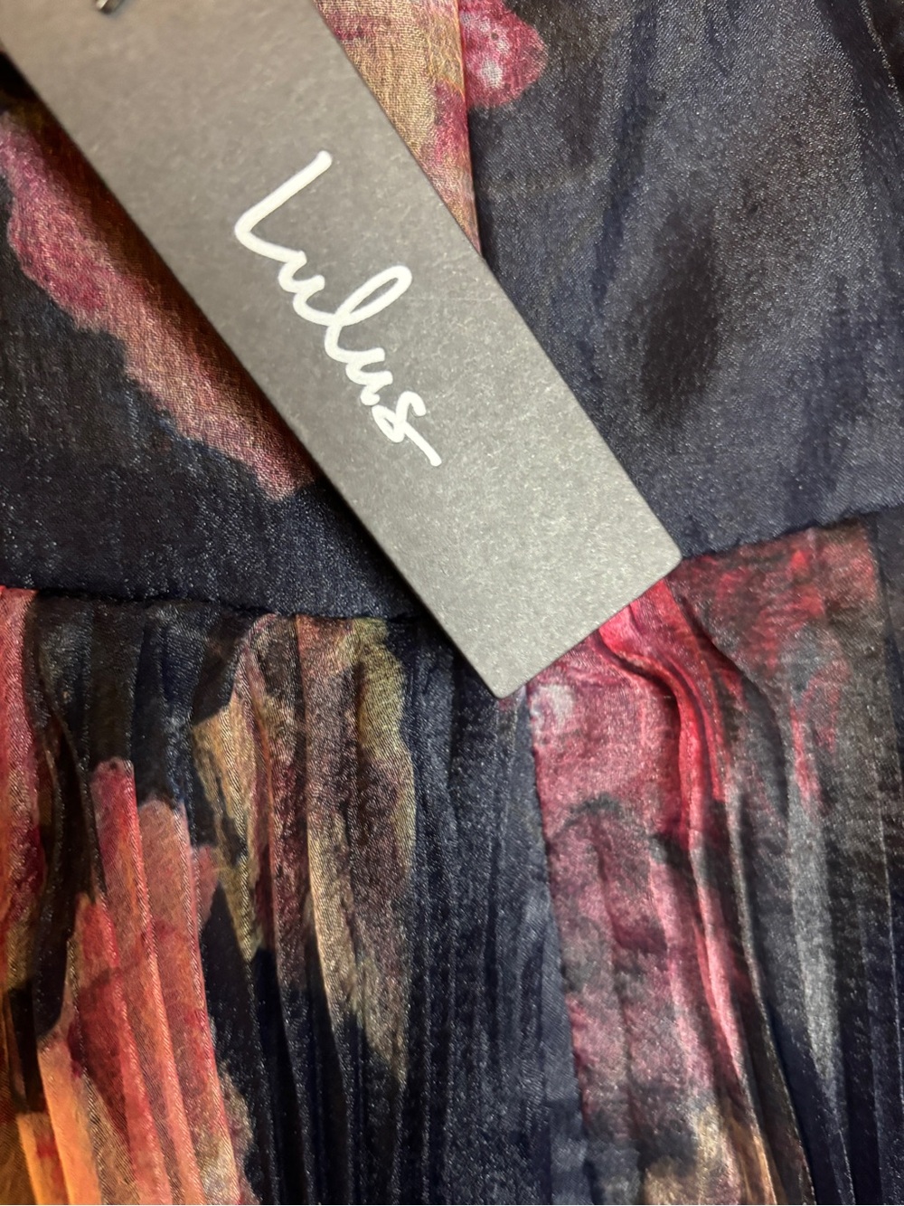 NWT Lulu's alluring midnight blue Midi Dress with Pink Floral Print - Picture 2 of 10